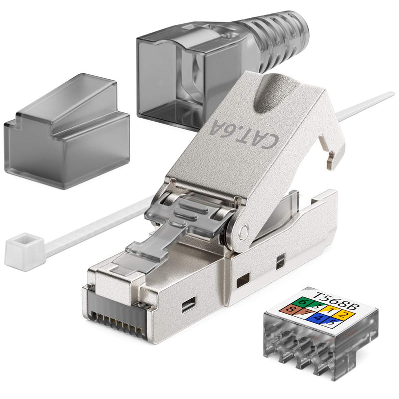 deleyCON 4x CAT 6a Network Connector RJ45 with LSA Connection for Rigid Installation Cable Shielded 10 Gbit/s LAN Cable Network Cable Connector CAT6a Metal Housing 4 pcs.