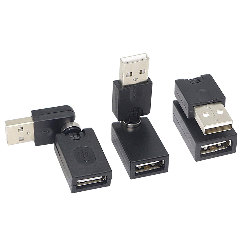 GELRHONR Swivel USB Adapter, Rotatable USB 2.0 Type A Male to Type A Female Extension Connector 360 Degree Rotation Adjustable Right Angle Extension Adapter Converter(Black- 2 Pack)
