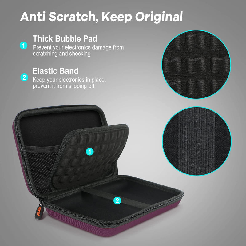 Shockproof Hard Shell Carrying Case, Large Capacity Storage Pouch Bag | Fits GPS, External Hard Drive, Power Bank, Charger, Cable, Travel Tech Organizer, Durable EVA Material Z Black and Deep Purple