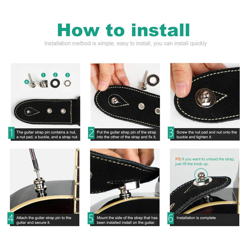 Guitar Strap Locks, Dreokee 2 PCS Silver Guitar Strap Lock Buttons Guitar Strap Locks Set Security Quick Release Strap lock Retainer System Guitar Strap Lock Schaller for Electric,Bass,Acoustic Guitar