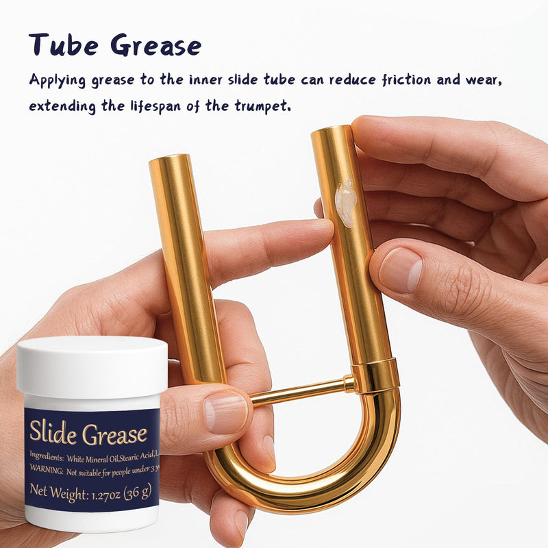 Trumpet Cleaning Kit, Clean and Care Horn, Trumpet Valve Oil Kit with Valve Oil, Slide Grease, Cork Grease, Cleaning Cloth, Mouthpiece/Valve/Bore Brushes, Polishing Cloth