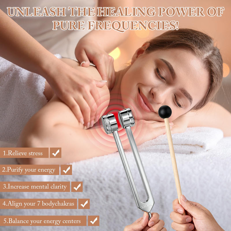 [AUSTRALIA] - Tuning Forks for Healing Set (128Hz, 136.1Hz, 256Hz, 384Hz) with Activator & Wooden Mallet, Chakra Healing, Sound Therapy, Reiki, Yoga, Energy Balancing Tools 