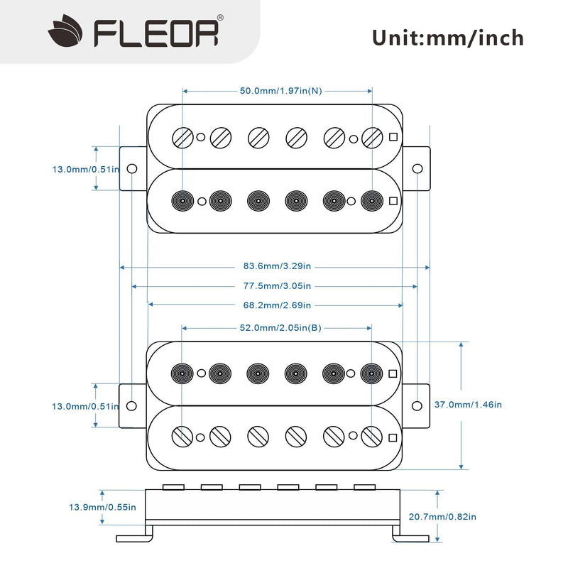 FLEOR Alnico 5 Guitar Pickup Double Coil Humbucker Pickups Neck and Bridge Set-Zebra Neck+ (8~9K)Bridge Pickup Zebra