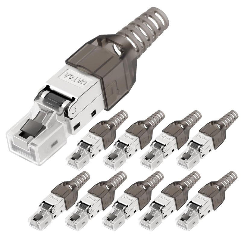 AXFEE 10 x RJ45 Connectors Tool-Free, CAT6A CAT6 Network Plug, Compatible with Cat6A Cat6 Cables, LAN Plug, LSA Fully Shielded, Ideal for Home and Office Networks # 10 pieces for Cat6A Cat6