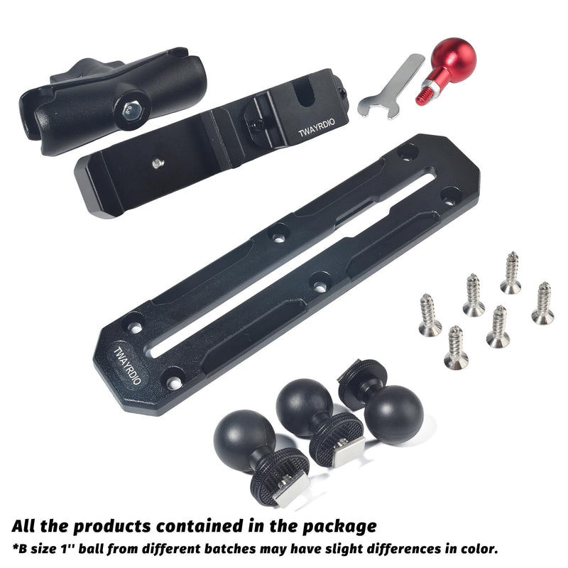 TWAYRDIO Dash Track Mount with 3pcs 1" Track Ball, Short Double Socket Arm, Phone/Radio Holder, Compatible with RAM Mounts, for Cars Vehicles Trucks Boats