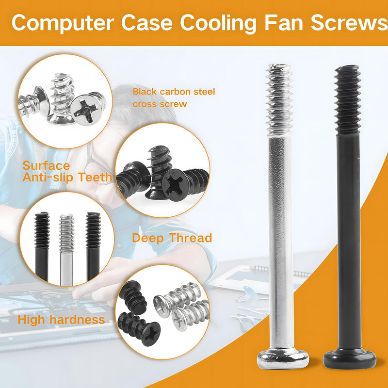 Case Fan Long Short Screws 160Pcs Long and Short Screw (#6-32x32mm, M5x10mm) PC Computer Chassis Fan Components Radiator Fan Cooling Fan Mount Screws Set Black and Silver #6-32*32