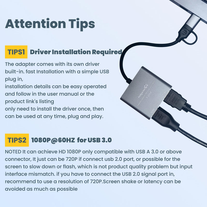 USB to HDMI Adapter for 2 Monitors-USB3.0 to Dual hdmi for 3 Monitors-USB to HDMI with Two HD Displau Supports Mac & Windows/Dual HDMI Extender -External Video & Graphics Card Adapter
