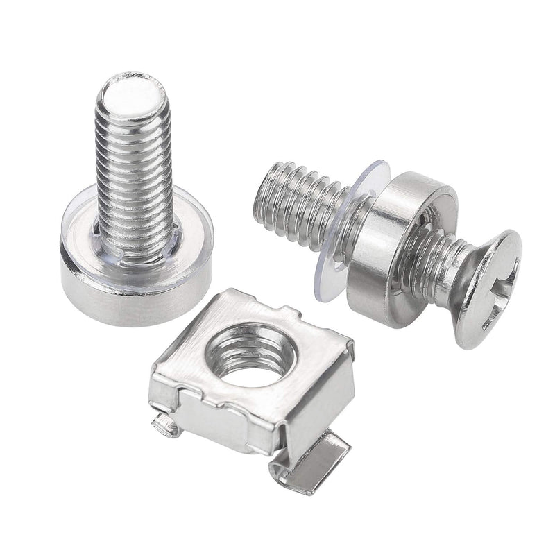 Favordrory 30 Pack M6 x 20mm Rack Mount Cage Nuts, Screws and Washers for Rack Mount Server Cabinet, Rack Mount Server Shelves, Routers (Silver) Silver