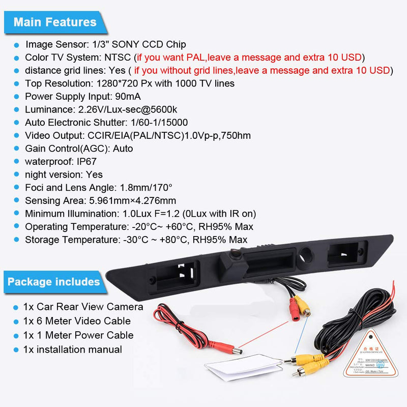 Super HD Vehicle Camera 1280x720 Pixels 1000 TV Car Parking Camera Night Vision Reverse Waterproof Trunk Handle Back up Rear View Camera for Audi A4 B6 B7 A3 A6 Avant Kombi S3 S6 A8 S8 RS4 RS6 A5 Q7 Model 2=LS8001B(NO.3)