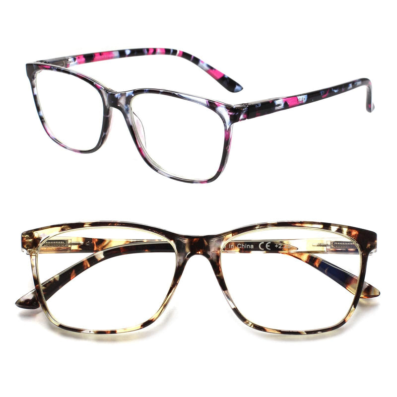 SIGVAN Ladies Reading Glasses Blue Light Blocking Spring Hinge Fashion Pattern Print Eyeglasses for Women Multicolour 2.0 x