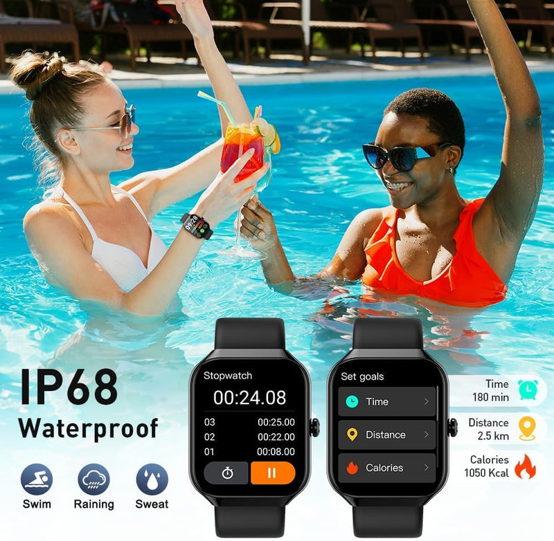 Smart Watch(Answer/Make Call), 1.96" HD Smartwatch for Men Women, 2026 Fitness Watch with 7/24 Heart Rate/Sleep Monitor/30+Day,113+ Sport Modes,IP68 Waterproof Fitness Activity Tracker for Android iOS A-Black
