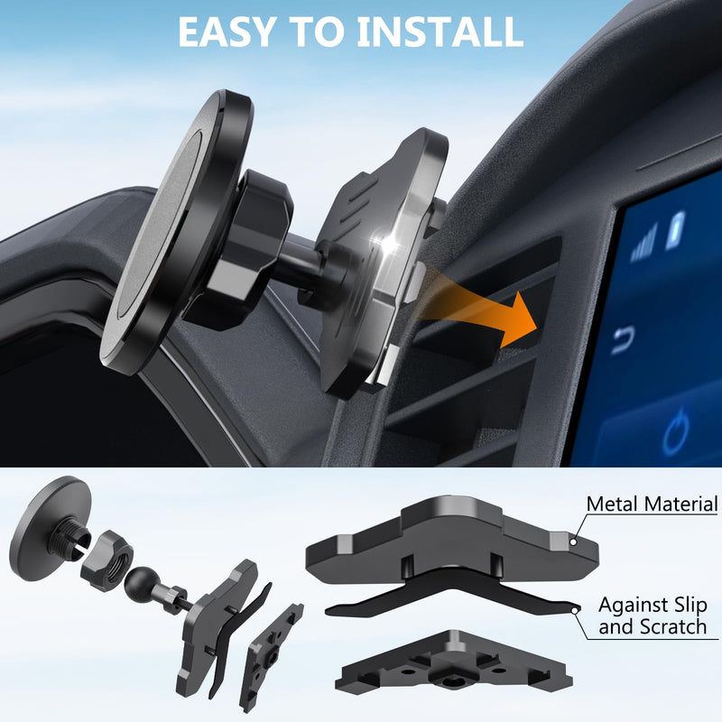 Surfcabin CNC Magnetic Car Vent Phone Mount for 2021-2026 Ford F150 | 2021-2026 Super Duty F250 F350 F450, Full Metal Bracket, No Shake, No Block Airflow, Fits iPhone & Android, Easy Install Without Metal Arm