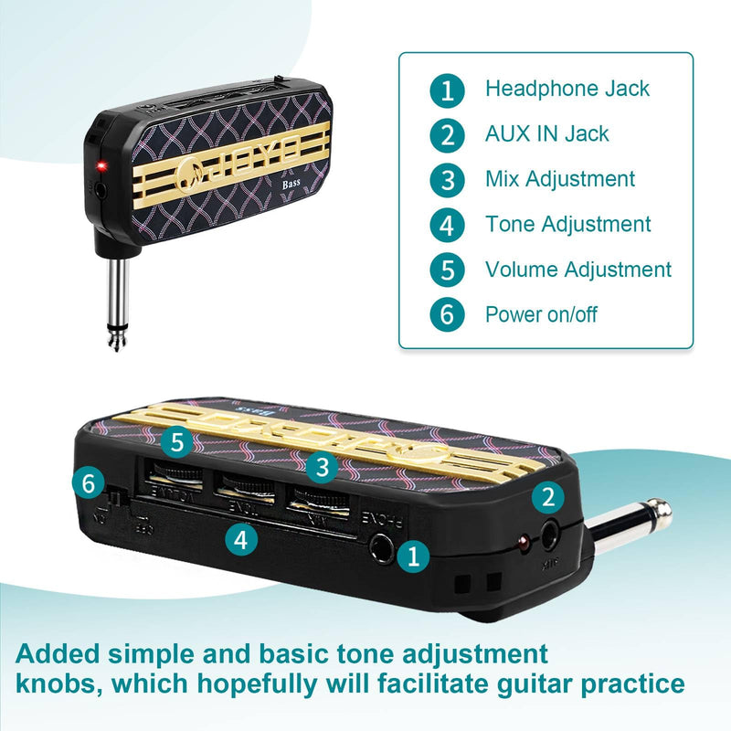 Bass Headphone Amp Mini Guitar Bassist Practice Amplifier with Aux in Portable (JA-03)