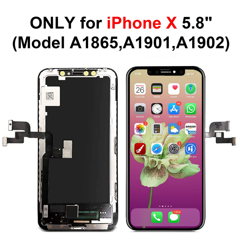 Brinonac for iPhone X OLED Screen Replacement Kit, 5.8 inch 3D Touch Screen Display Digitizer Frame Assembly Set with Repair Tools and Tempered Glass Protector