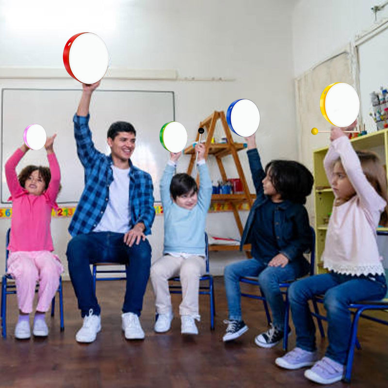 5 Pcs Kids Hand Drums Wood Frame Drum Set with Drum Stick 12 Inch 10 Inch 8 Inch 6 Inch 4 Inch Multicolor Percussion Musical Instruments for School Kids Adults Beginners Home Party Supplies
