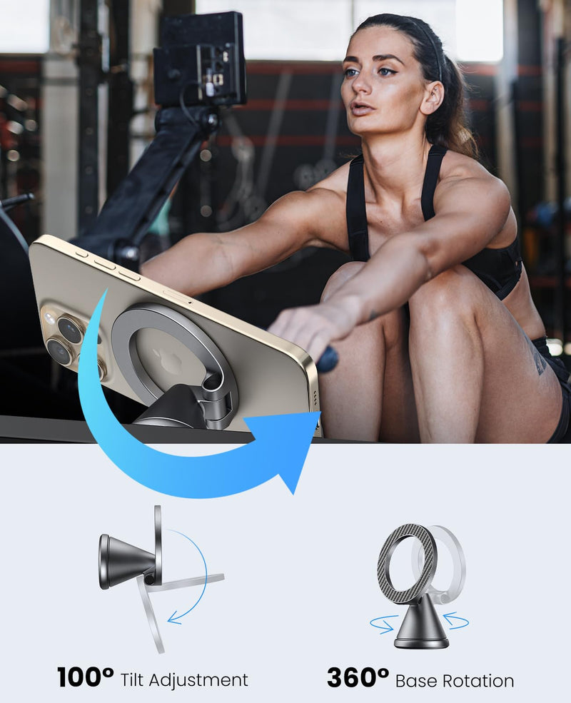 Detachable Magnetic Phone Holder for Car & Gym - All Aluminum Alloy Base Stays on Car Dashboard, Portable Phone Mount for iPhone 12/13/14/15/16/17 Series