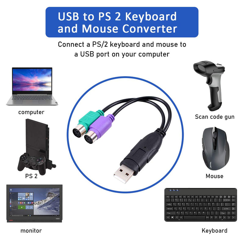 [AUSTRALIA] - UCEC PS/2 to USB Adapter Converter for PS2 Keyboard Mouse Black PS/2 to USB 