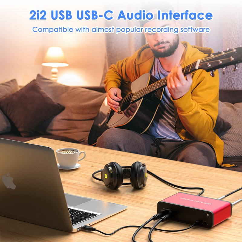 USB Audio Interface 24Bit/192kHz for Recording Podcasting and Streaming, 48V Phantom Power, whit XLR Cable(No Software Included) (192kHz Audio Interface)