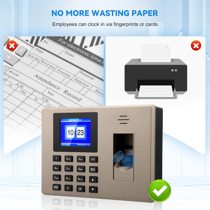 Time Tracking for Small Businesses, Multilingual, with Fingerprint & Pin Input, 1000 Fingerprint & 1000 ID, Employee Time Tracking Device, Working Time Tracking for Small Businesses