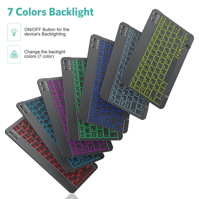 TECURS Bluetooth Keyboard and Mouse Combo for iPad, 7-Color Backlit Rechargeable Wireless Keyboard & Mouse Compatible with iPad 9th/8th Gen, iPad Pro/Air/Mini and ipadOS 13 and Above, Black