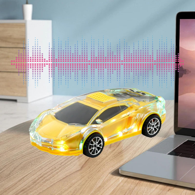 Retro Car Bluetooth Speaker with LED Lights, 52MMx2 Stereo Sound, USB C Charging, Replica Design, and Real Moving Wheels, Ideal Gift for Car Lovers, Yellow