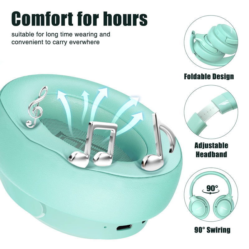 Bluetooth Wireless Headphones Over Ear,BERIBES 65H Playtime and 6 EQ Music Modes with Microphone,HiFi Stereo Foldable Lightweight Headset, Deep Bass for Home Office Cellphone PC Etc.(Green) Green