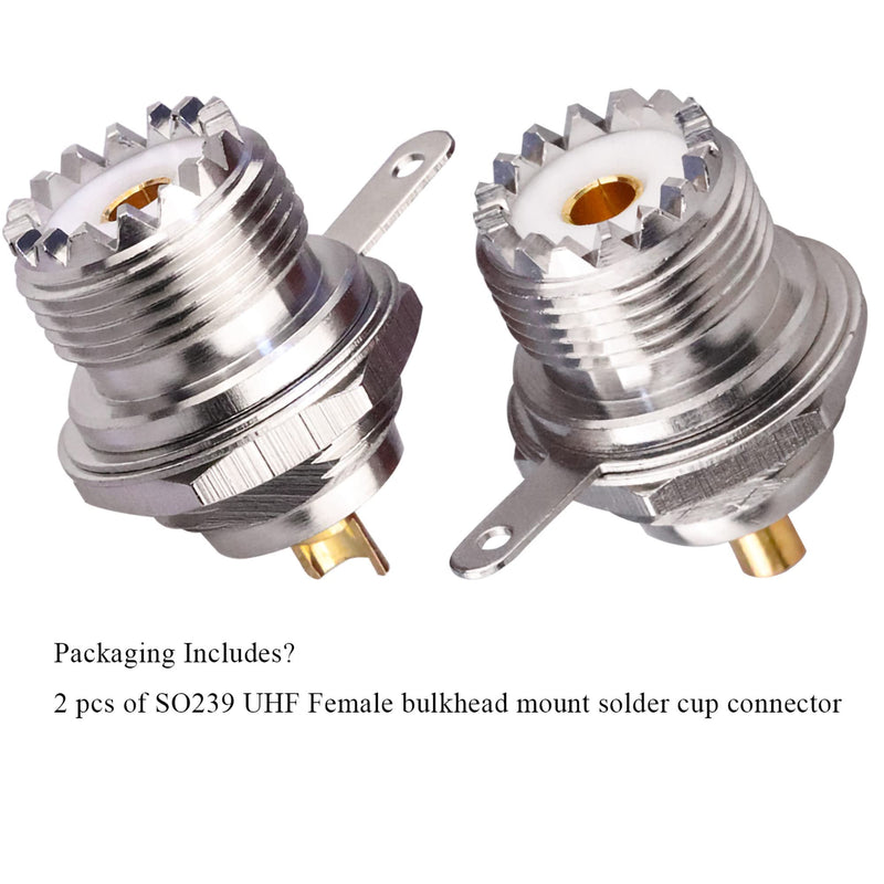 2PCS UHF SO239 Bulkhead Female Coax Connector, PL259 Panel Chassis Mount Flange Solder Cup Coaxial Connector Coax Antenna Adapter for Coaxial Cable, CCTV, WiFi Radios UHF Female Cup
