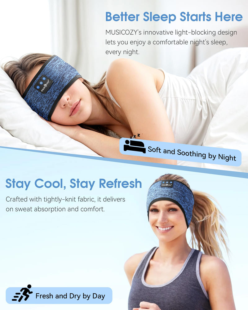 MUSICOZY Sleep Headphones Bluetooth Headband, Wireless Music Sleeping Headphones Sleep Eye Mask Earbuds for Side Sleepers Workout Running Travel Yoga Office Cool Gadget Tech Unique Gift 2 Pcs