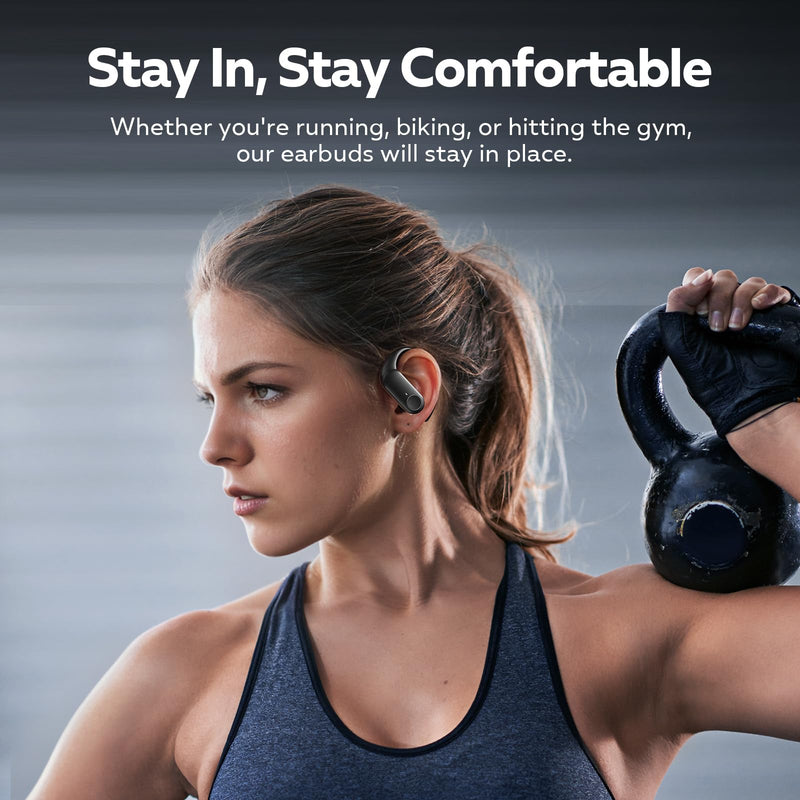 Nutshell NS18 Wireless Earbuds for Sports, 14mm Drivers with Big Bass, 12H Non-stop Playback, Sweat-Resistant, Personalized Equalizer with 4 Preset Sound Modes, Clear Calls, Bluetooth 5.3, APP - White