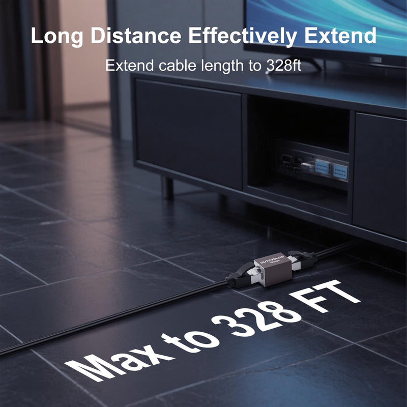 Ethernet Extender 10Gbps, 10Pack Cat6 RJ45 Coupler, Gigabit PoE LAN Coupler | Female to Female Network Connector, 328FT Long Distance Extend, Aluminum Alloy Shell, for Cat5, Cat6, Cat7, Cat8 Cable (Grey) 10-Pack