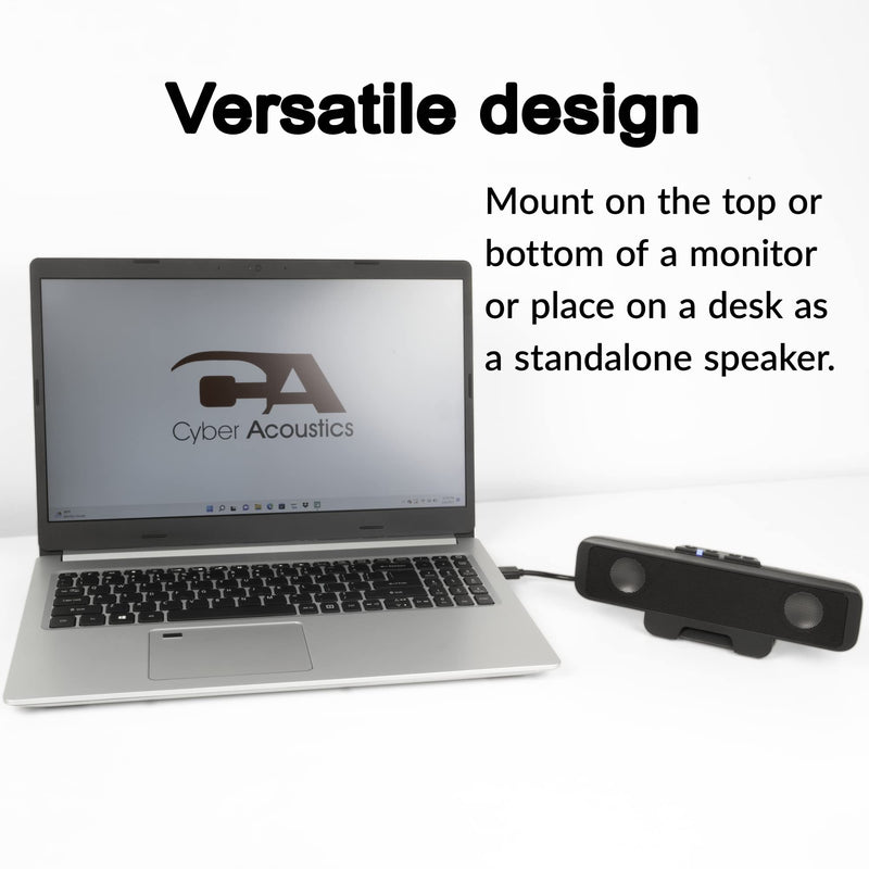 Cyber Acoustics USB & Bluetooth Speaker Bar (CA-2890BT) – USB Powered Speaker with Speakerphone for PC and Bluetooth to Simultaneously Connect to Smartphones, Clamps to Monitor, Convenient Controls USB and BT