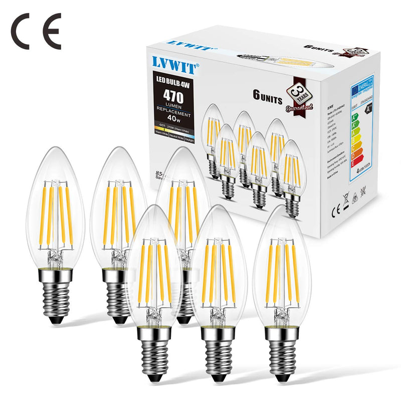 Candle LED Lamp E14 for Chandelier Warm White Glass 6 pcs (pack of 1)