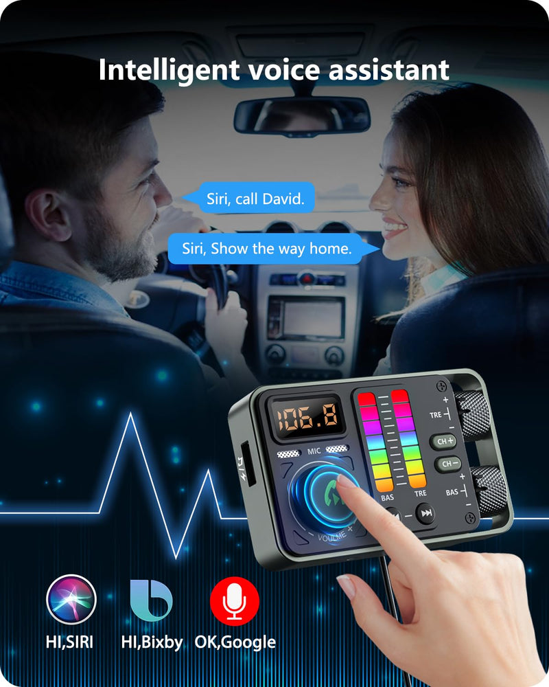 [AUSTRALIA] - LENCENT Bluetooth Car Adapter, Bluetooth 5.3 FM Radio Transmitter with Hi-Fi Treble & Bass Music Player, PD20W and QC18W Fast Charger, Dual Mics for Hands-Free Call, Siri & Google, U Disk/3.5mm AUX 