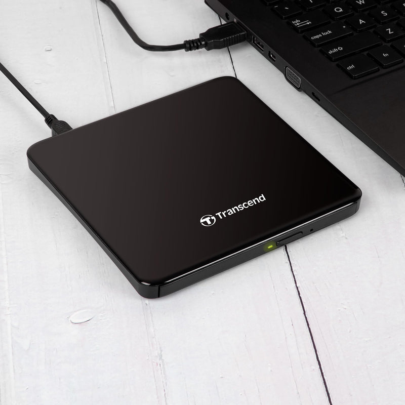 Transcend 8K Extra Slim Portable DVD Writer Optical Drive (TS8XDVDS-K) | Ultra-slim, sleek design Black