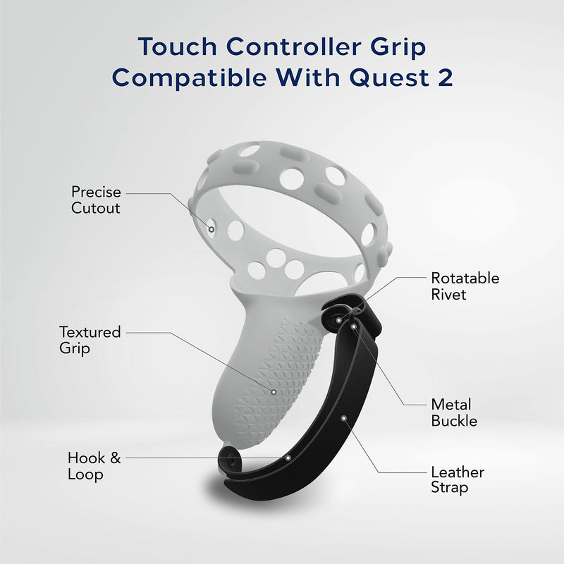 TNP Controller Grips for Oculus Quest 2 / Meta Quest 2 Knuckle Strap Black VR Touch Controller Hand Grip Cover Protector Sleeve with Anti-Throw Adjustable Straps White