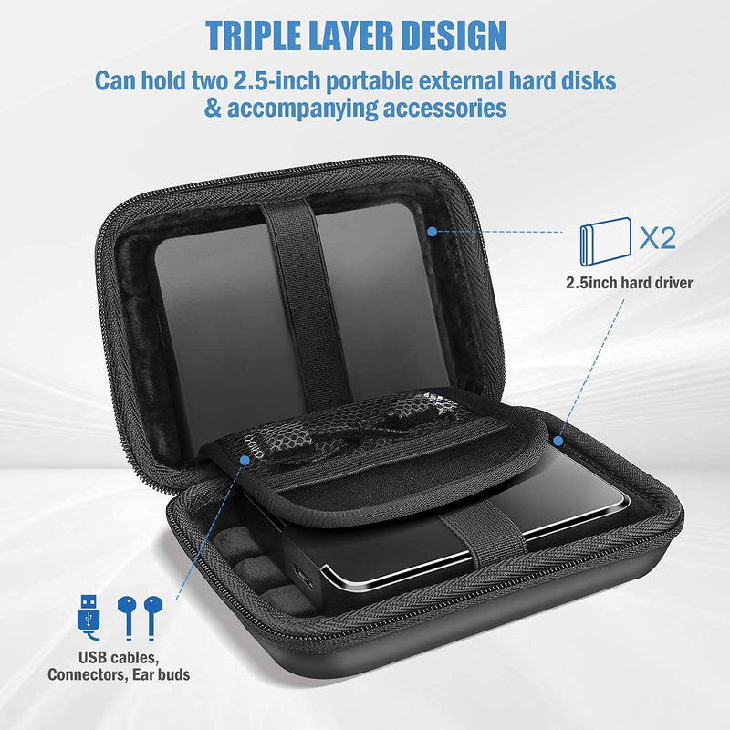 ProCase Hard Drive Case 2.5 Inch Bundle with ProCase Hard Travel Tech Organizer Case Bag
