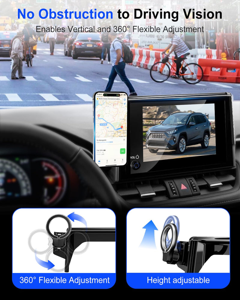 Magnetic Car Mount for Toyota RAV4 2019-2025 7/8-Inch Screen: for MagSafe | Strong Magnets, Adjustable RAV 4 Cell Phone Holder for iPhone Samsung, Eye-Level Viewing, Not for 9/10.5/12.9-Inch Displays 2019-2025 Toyota RAV4