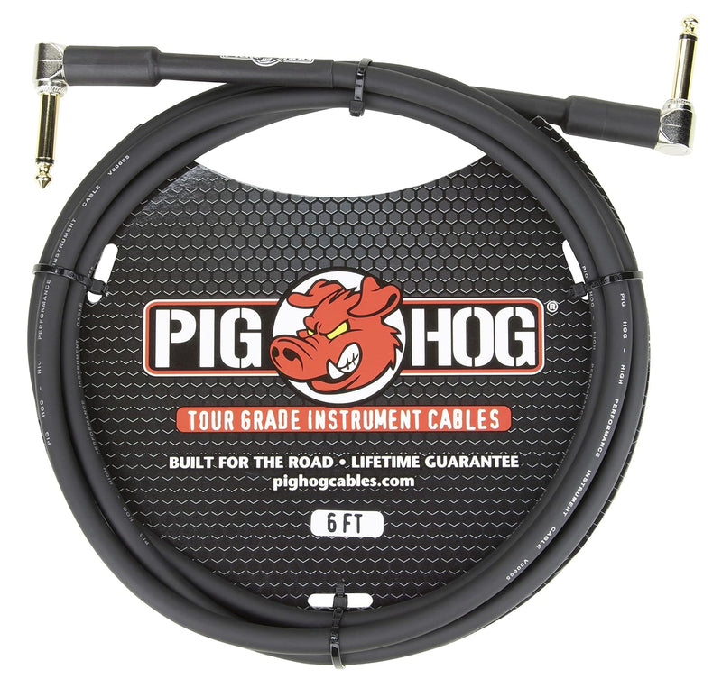 [AUSTRALIA] - Briskdrop Pig Hog PH6RR High Performance 8mm Right-Angle 1/4'' Guitar Instrument Cable, 6 Feet - 2 Pack 