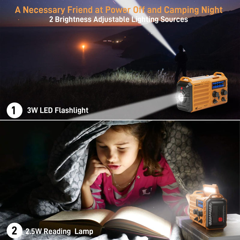 [AUSTRALIA] - Eoxsmile Emergency Radio with NOAA Weather Alert, 5000mAh Solar Hand Crank Portable AM/FM Shortwave Radio, Rechargeable Battery Powered, USB Charger, Flashlight, SOS Alarm for Home Outdoor Survival Yellow 
