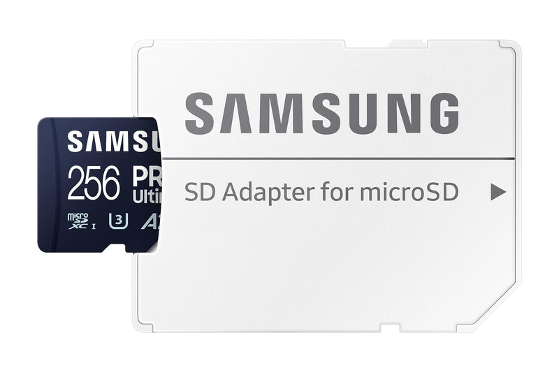 SAMSUNG PRO Ultimate microSD Memory Card + Adapter, 256GB microSDXC, Up to 200 MB/s, 4K UHD, UHS-I, Class 10, U3,V30, A2 for GoPRO Action Cam, DJI Drone, Gaming, Phones, Tablets, MB-MY256SA/AM Micro SDXC PRO Ultimate (200MB/s)