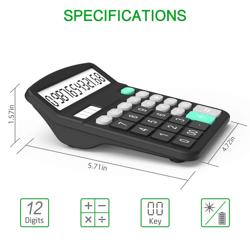 Calculator, Splaks 2 Pack Standard Functional Desktop Calculator Sola and AA Battery Dual Power Electronic Calculator with 12-Digit Large Display (1 Basic Black&1 Updated Silver) 1 Black&1 Silver