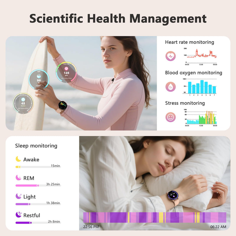 Blackview Smart Watch for Women(Make/Answer Calls), 1.43''AMOLED Touchscreen Fitness Tracker with 100+ Sports Modes, Heart Rate/SpO2/Sleep Monitor/2 Straps, Smartwatch for iPhone & Android W40-Gold Pink