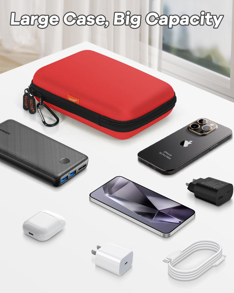 Large Hard Carrying Case - Universal Electronic Organizer Storage Case Bag - Black + Pure Red