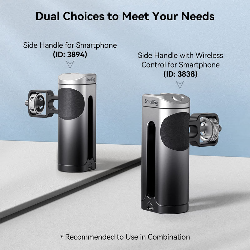 SmallRig Mini Side Handle for Phone Cage Smartphone Video Rig with 1/4''-20 Threads and Cold Shoe, Up and Down Adjustable - 3894 3894 (without wireless control)