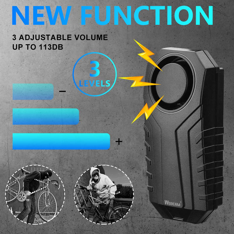 WSDCAM Anti-Theft Bike Alarm with Mount, 113dB Burglar Vibration Motorcycle Bicycle Alarm Security System Waterproof Cycle Bike Alarm with 2 Remotes