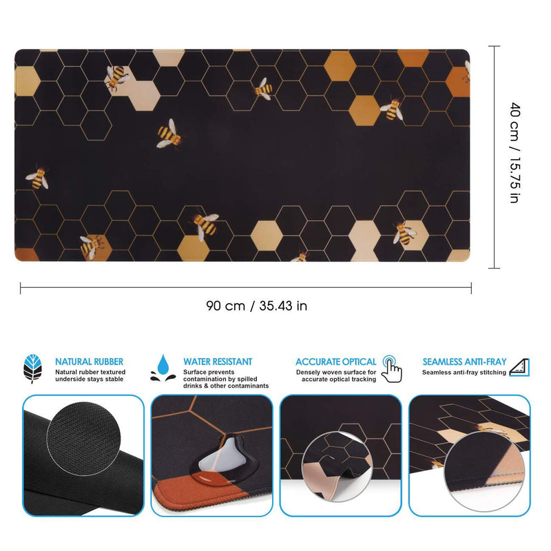 iCasso Extended Gaming Mouse Pad (35.4x15.7 in), Large Non-Slip Rubber Base Mousepad with Stitched Edges, Waterproof Keyboard Mouse Mat Desk Pad for Work, Game, Office, Home - Honeycomb