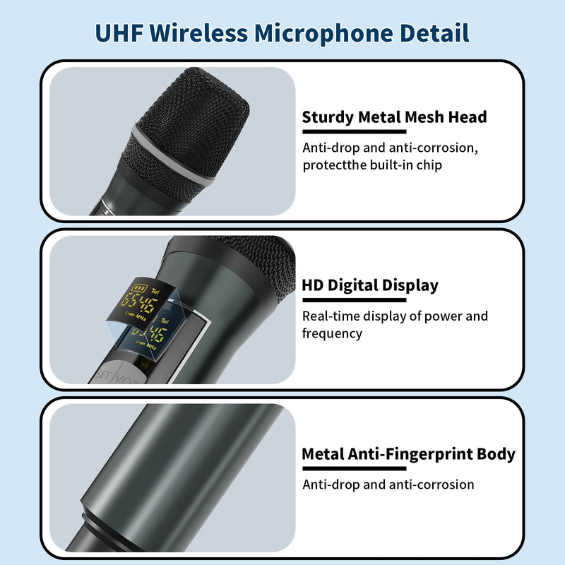 [AUSTRALIA] - Wireless Microphones, Professional UHF Dual Microphones for Karaoke, Wireless Dynamic Microphone System Set with Rechargeable Receiver,Plug and Play, Speech, Wedding, Church, PA System 
