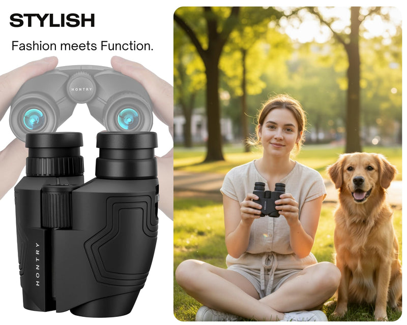 Hontry Travel Binoculars for Adults and Kids, Easy-Focus and Image Stabilization with Close Focus (Black,12x25) Black 12.0 x 25.0 Millimeters