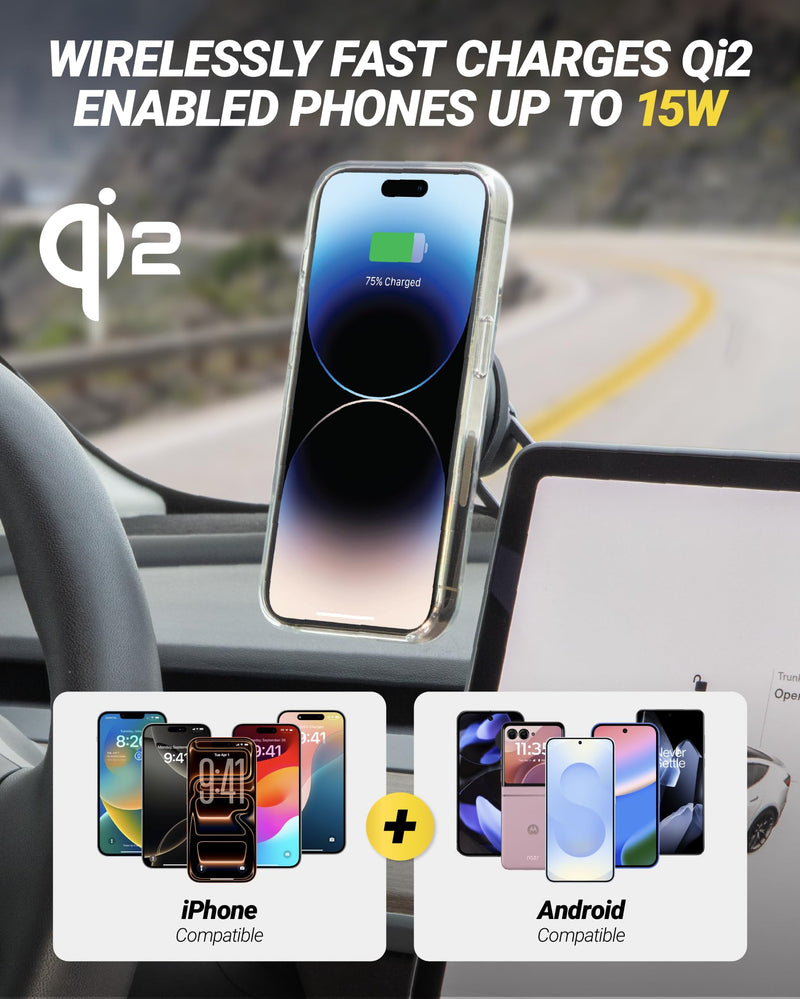 Scosche MagicMount Charge Elite Qi2 15W Wireless Magnetic Phone Holder for Car Dash, Vent & Tesla Display, Fast Charging MagSafe Car Mount Charger Compatible with MagSafe iPhone & Samsung Galaxy S25