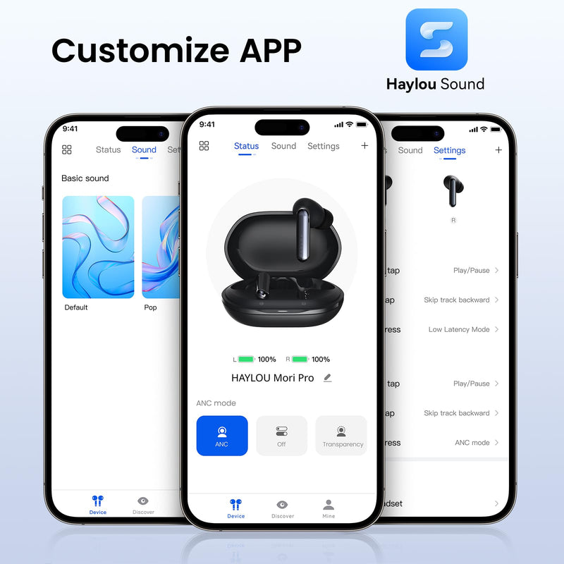 HAYLOU Mori Pro ANC Earbuds, Bluetooth Wireless Earbuds, 28H Playtime, IPX4 | 43dB Adaptive ANC, 10mm Drivers, 6 AI ENC Mics, Touch Control, In-Ear Ear Buds Design, App EQ Customization Black